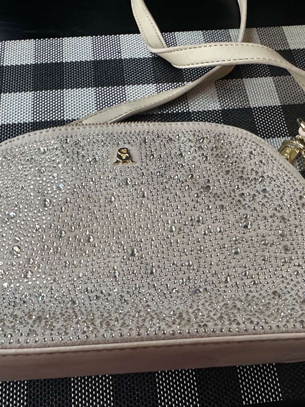 Steve Madden Crystal-Embellished Cream Crossbody